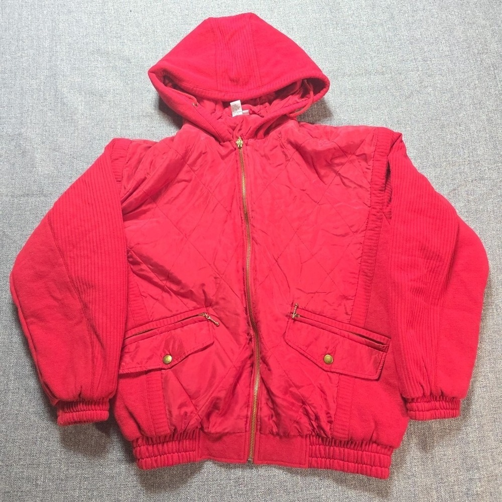 Coaco Coat Womens Red‎ Silk Medium Draw String Full Zip Hooded
